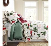 Levtex Home - Tatum Pines Quilt Set - Full/Queen Holiday Quilt 88x92 and Two Standard Shams 20x26 - Christmas Cabin - Red, Green, Brown and White - Reversible - Cotton
