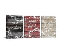 LevvArts Inspirational Wall Art Stay Positive Work Hard Make It Happen Sign Painting Decor Rustic Wood Background Picture Canvas Prints (Red)