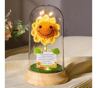 Levvohd Crochet Sunflower Gifts for Women, Birthday Gifts From Daughter Positive Emotional Support in Plastic Dome Sun Flower with Greeting Card, From Husband Valentines Day Gifts for Her Naughty