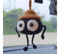 Levvohd Cute Soot Sprite Car Decor, Anime Rear View Mirror Hanging Ornament, Dashboard Decorations Funny Gifts for Women Men (Hand Crochet 1 Pcs + Mini 10 Pcs)