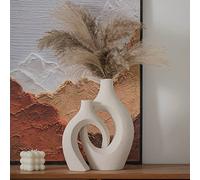 Levvohd XL Beige Ceramic Vase Set of 2 for Modern Home Decor, Eclectic Entryway Modern Boho Hollow Flower Vases for Living Room Bookshelf Dining Coffee Table Centerpiece (W 6.8" X H 11")