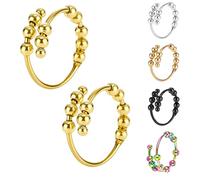 LevyPan 2-Pack Fidget Rings for Women Men Adjustable Stress Spinner Rings with Beads Fidget Rings for Anxiety, Adjustable, Metal, No Gemstone
