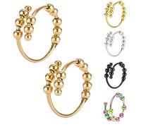LevyPan 2-Pack Fidget Rings for Women Men Adjustable Stress Spinner Rings with Beads Fidget Rings for Anxiety, Adjustable, Metal, No Gemstone