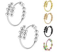 LevyPan 2-Pack Fidget Rings for Women Men Adjustable Stress Spinner Rings with Beads Fidget Rings for Anxiety, Adjustable, Metal, No Gemstone