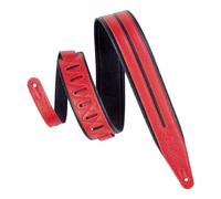 Levy's Leathers 2.5" Garment Leather Guitar Strap Double Racing Stripe Design; Red and Black (MG317DRS-BLK_RED)