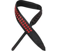 Levy's Leathers 2.5" Wide Rebel Leathers Series Genuine Leather Guitar Strap, Black with Red Studs, (M81GRPDX-BLK)