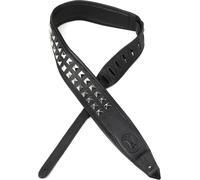 Levy's Leathers 2.5" Wide Rebel Leathers Series Genuine Leather Guitar Strap, Black with Silver Studs, (M80GRPDX-BLK)