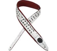 Levy's Leathers 2.5" Wide Rebel Leathers Series Genuine Leather Guitar Strap, Cracked White with Silver Studs, (M80GRPDX-WHT)