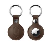 Levy's Leathers Genuine Leather AirTag Holder Keychain Compatiable with All Air Tags with Secure Button Closure, Brown (A66AIR-BRN)