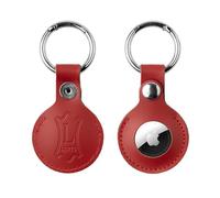 Levy's Leathers Genuine Leather AirTag Holder Keychain Compatiable with All Air Tags with Secure Button Closure, Red (A66AIR-RED)