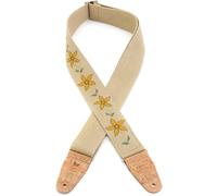 Levy's Leathers MH8P-011 - Unisex Flowering Vine Series Yellow Hemp Flowers, Green Leaves and Natural Cork Ends 2" Guitar Strap