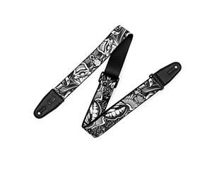 Levy's Leathers MP2TAT-001 Unisex 2 Inch Polyester Guitar Strap with Tattoo Series Design, Adjustable Leather Ends from 35 to 60, Black and White Clowns, One Size