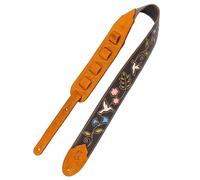 Levy's Leathers Sunbird Series Guitar Strap with Vibrant Multi-layered Hummingbird Design, Featuring Genuine Dark Brown Suede Leather Ends (M4HB-DBR)
