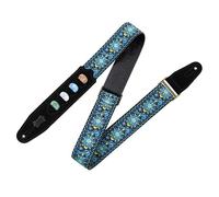 Levy's Leathers Vintage Hootenanny Series Guitar Strap with Pick Holder | Jacquard Weave | Width 5 cm | Colour Blue | (M8HTVPH-04)