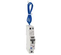 Lewden RCBO Single Pole Circuit Breaker, 16A 30mA Type A, C Curve 6kA, DIN Rail Mount, 1 Module Compact Design with Blue Lead, 230V 50/60Hz