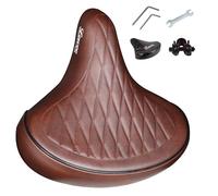 LEWEE Cruiser Brown Bike Seat, Extra Wide Bicycle Saddle Cushion, Comfortable Mountain Bicycle Seat for Men, Vintage Leather Beach Bike Seat for Women, Bicycle Replacement Accessories
