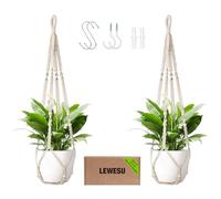 Lewesu 2 Pack Macrame Plant Hanger Indoor Hanging Planters for Indoor Outdoor Plants Holder with 2 x S Hooks and 2 x Ceiling Hooks Nails for Garden Home and Boho Home Decor 35 Inch, Ivory