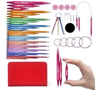 Lewhoo Circular Knitting Needles Set with Case,11 Pairs Interchangeable Aluminum Circle Needles with 5 Cables 3.0~8.0mm