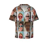 (Lewis Capaldi Collage_1557) Men's Hawaiian Shirts Cuban Collar Vintage Bowling Short Sleeve Button Down Beach Shirt Casual Summer Vacation Wear Retro Tee