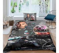 Lewis Hamilton 3D Duvet Cover with Pillowcases Bedding, F1 Racing Quilt Cover Set with Zipper Soft Comfortable Microfiber Suitable for Girls Or Boys Single（135x200cm）