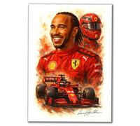 Lewis Hamilton A4 Art Print, Racing Driver Portrait, Watercolor Style, Red Formula 1 Car Poster