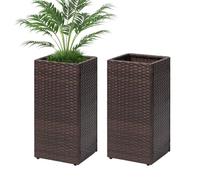 LEWIS&WAYNE Set of 2 Tall Planters for Outdoor Plants Handmade 24'' Wicker Tall Square Box with Removable Liners Modern for Indoor Outdoor Garden Patio Front Porch - Brown