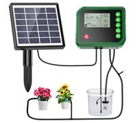 Lewisia Solar Automatic Drip Irrigation Kit with Timer and Water Sensor for 15 Potted Plants Self Watering System DIY Plant Waterer Auto-Irrigation Set for Garden Raised Beds Patio Greenhouse