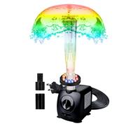 Lewisia Submersible Water Pump with Crystal Mushroom Spray Head, 12 LED Fountain Ring 6' UL Listed Cord Ideal for Bird Bath Aquarium Fountain Pool Garden Pond Fish Tank 9.5W 145GPH