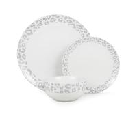 Lewis's 12 Piece Manila Plate Set/Leopard Print Dinner Sets / 4X Dinner Plates, 4X Side Plates, 4X Bowls/Microwave/Dishwasher Safe/High Grade Porcelain