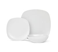 Lewis's 12 Piece Nova Plate Set - Grey/Square Design/Grey Dinner Sets / 4X Dinner Plates, 4X Side Plates, 4X Bowls/Microwave/Dishwasher Safe/High Grade Porcelain