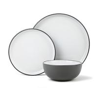 Lewis's 12 Piece Stoneware Dinner Set - 2 Tone/Stonewear Dinner Sets / 4X Dinner Plates, 4X Side Plates, 4X Cereal Bowls/Microwave/Dishwasher Safe (Grey)