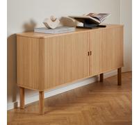 lewiston wide wooden storage cabinet with 2 sliding doors in oak