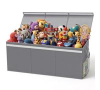 Lewondr 160L Extra Large Toy Storage Box with Lids, 100×40×40cm Collapsible Sturdy Kids Toy Chest Storage Box for Boys, Girls, 3 Removable Dividers for Living Room, Playroom, Nursery, Bedroom, Grey
