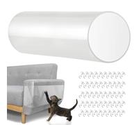 Lewondr Anti-Scratch Cat Deterrent Tape, 15.74x118 inches Transparent Clear Furniture Protector, Single Side Cat Scratch Training Tape with 50 Pins for Couch, Carpet, Doors