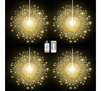 Lewondr Christmas Firework Lights, 4 Pack Hanging Fairy Lights with Remote, 200 LED Light, 8 Modes, Waterproof Firework Starburst String Light for Outdoor Indoor Home Decor, Warm White