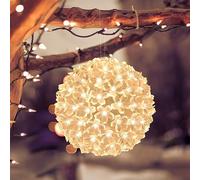 Lewondr Christmas Lights Ball, 17 cm Battery Powered Cherry Blossom Sphere Light Decorative Lighted Ball, Hanging Ornament with 150 Bulbs for Xmas Party Wedding Home with Timer Function, Warm White