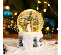 Lewondr Christmas Musical Snow Globe, Snowman Reindeer Electric Snow Globe with Swirling Snowflake & 8 Songs, USB & Battery Powered Christmas Water Globe Light, Home Xmas Decoration Gift, White
