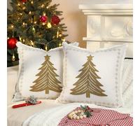 Lewondr Christmas Pillow Covers 18 x 18 Inch, 2 Pack Christmas Throw Pillow Covers with Hidden Zipper, Decorative Pillow Covers with Embroidery Tree & Snowflake Patterns for Bed Home Living Room