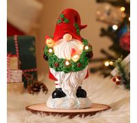 Lewondr Christmas Santa Claus Ornaments with Neck Wreath, Wreath Resin Christmas Figurine Tabletop Indoor Home Decor, Thoughtful Gift of the Holiday Christmas for Family and Friends, Red