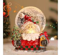 Lewondr Christmas Snow Globe, Santa Claus Holding A Xmas Tree and A Log Cabin, Battery Powered Xmas Snowy Globe, Snow Lantern Christmas Decoration for Home Bedroom Fireplace