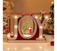 Lewondr Christmas Snow Globes with Music and Light, JOY Crystal Ball with 8 Different Christmas-themed Songs, 6 Hours Timer Function Snow Globe Powered by USB & Battery for Dining Table, Fireplace