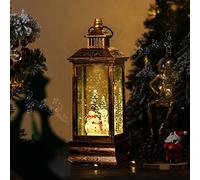 Lewondr Christmas Snow Lantern, Music Box with Water Swirling Glitter, Xmas Winter Snowman Scene Musical Snow Globe with Timer, Gift for Girls, Black Gold