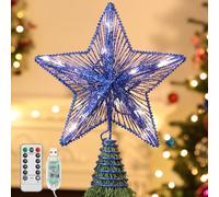 Lewondr Christmas Star Tree Topper, USB Powered Remote Controlled 6H Timer Tree Star with Lights and Sequins, Christmas Tree Topper Lighted for Home Holiday Xmas Tree Christmas Decoration, Blue