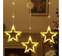 Lewondr Christmas Star Window Lights 3Pack, Christmas Window Decoration Hanging Lights Indoor with Battery Powered, with Suction Cup Hook and Timer for Xmas Home Party Ornament, Warm Light