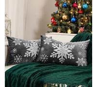 Lewondr Christmas Throw Pillow Covers, 12x20 Inch Snowflake Embroidery Pillow Cases Home Xmas Decorative Holiday Decor Cushion Covers Soft Velvet Pillow Cover for Sofa Bed Chair Set of 2, Gray