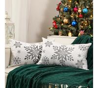 Lewondr Christmas Throw Pillow Covers, 12x20 Inch Snowflake Embroidery Pillow Cases Home Xmas Decorative Holiday Decor Cushion Covers Soft Velvet Pillow Cover for Sofa Bed Chair Set of 2, White