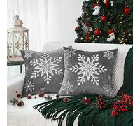 Lewondr Christmas Throw Pillow Covers, 16x16 Inch Snowflake Embroidery Pillow Cases Home Xmas Decorative Holiday Decor Cushion Covers Soft Velvet Pillow Cover for Sofa Bed Chair Set of 2, Gray
