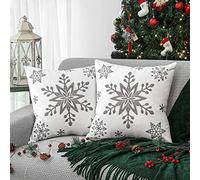 Lewondr Christmas Throw Pillow Covers, 16x16 Inch Snowflake Embroidery Pillow Cases Home Xmas Decorative Holiday Decor Cushion Covers Soft Velvet Pillow Cover for Sofa Bed Chair Set of 2, White
