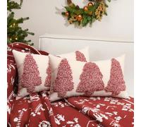Lewondr Christmas Throw Pillow Covers, 2 Pack Christmas Tree Embroidery Decorative Throw Pillow Case Sofa Cushion Cover for Party Thanksgiving Day Xmas Decor 12"x20"(30x50cm), Beige
