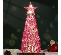 Lewondr Christmas Tree Lamp, 12 Inch Battery Powered Crystal Tabletop Lighted Christmas Decorative Light LED Lamp, Luxury Handmade Glittering Xmas Tree Table Decoration for Home Party Gift, Pink
